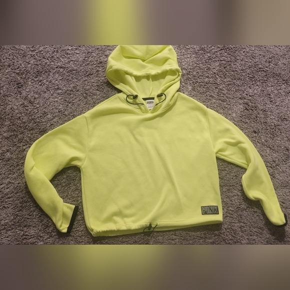 STUNNING VS PINK NEON YELLOW KNIT CROP HOODIE WITH BUNGEE CORDS - Picture 1 of 13